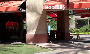 Teen Footjob in Hooters Uniform and Nylon Pantyhose