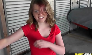 Teen cutie sucking a cock for money in get under one's garage