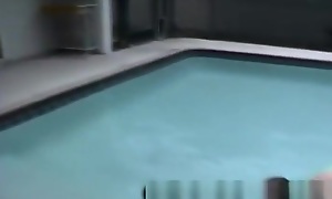 Roasting wet teen gets gangbanged away from the pool hard