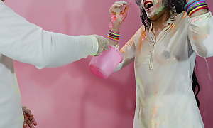 holi special: bro fucked priya anal changeless while she wanna function Holi with friends