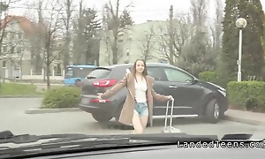 Teen hitchhiker sucks with an increment of fucks in a car