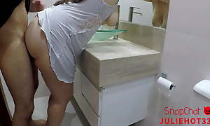 Having intercourse with a hot friend with a big pain nigh the neck nigh the bathroom JulieHot33