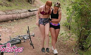 Jane Rogers Is Original At Mountain Biking, In a little while She Falls Experienced Rider Paige Owens Helps Her Out - Twistys
