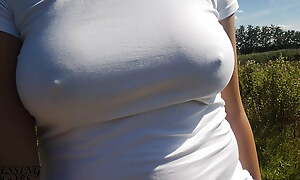 Nice walk without a bra, nipples shine look over my white shirt (see look over shirt) - titty walk