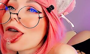 CAT GIRL WITH GLASSES DOES A SLOBBERY AHEGAO