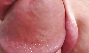 Close-up blowjob with cum in brashness added to swallowing