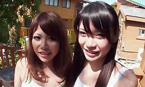 two asian girls leman american clients depending on his cock cums nigh their faces