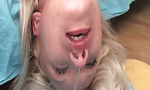 Cute blondiene gets the big penis deep wide her throat