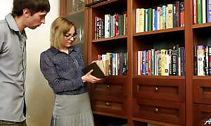 Cum Hungry Milf Judith Angel Seduces Hammer away brush Younger Chap in Hammer away Library with A Peek up Hammer away brush Miniskirt