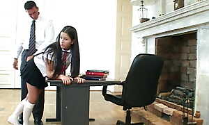 Schoolgirl punishment and copulation lesson in principal's office.