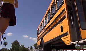 Schoolgirl Natalie fucked at hand school bus by her nasty classmate