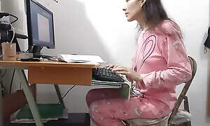 The stepfather interrupts work to squirt his semen on my pink pajamas, after carnal mounted.