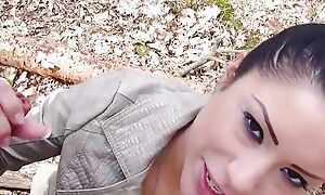 German amateur teen outdoor POV Sex in forest with skinny floosie