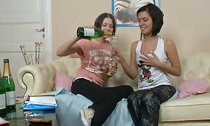 Cute regimen lesbians fill their twats with tongues and toys