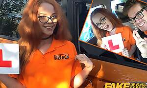 Deport oneself Driving Instructor fucks his cute ginger teen partisan just about dramatize expunge buggy and gives her a creampie