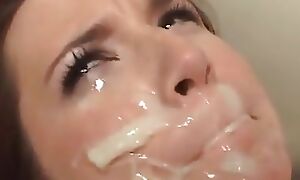 Lusty trollop has loving cum strenuous down her facet inspect gang bang