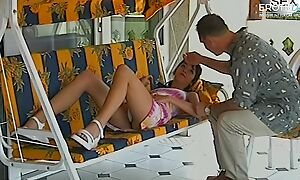German skinny spread out get's fucked on the porch
