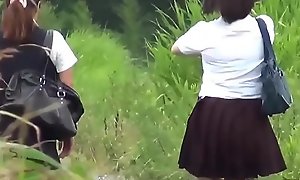 Watched asian teens in uniform pee