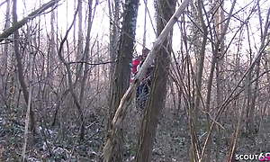 Redhead Teen Picked Less Be advantageous to Crazy Outdoor FFM 3Some by Strangers