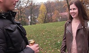 Russian starlet with unartificial tits sucks fat juicy cock