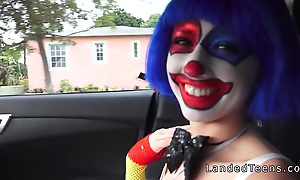 Diminutive teen clown gender outdoor pov