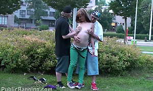 Cute teen Alexis Drinking-glass in a public street threesome lady-love