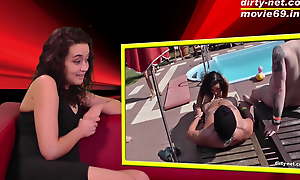 Teen Jasmin Babe reacts to her pool gangbang video (German)